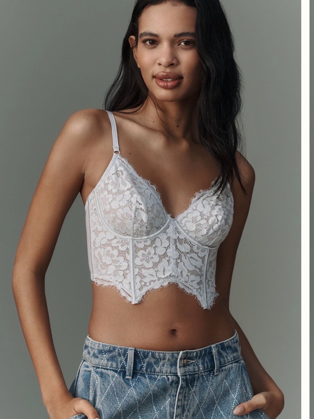 Cosabella White Floral Lace Longline Bralette